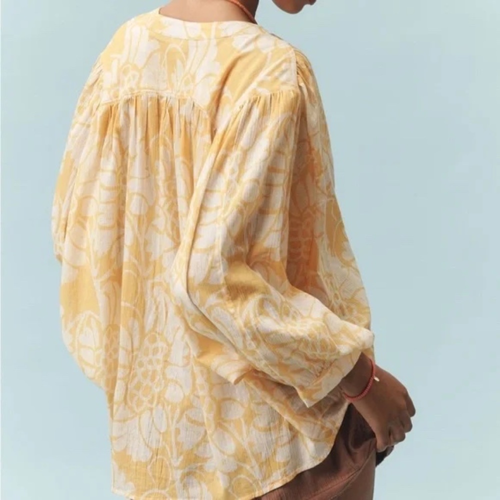 The Sidney Batwing Blouse by Pilcro Anthropologie Yellow Floral Top size XS NWT - Picture 5 of 5